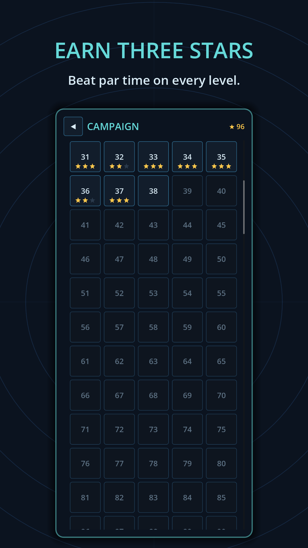 Earn three stars: the campaign map with stars earned