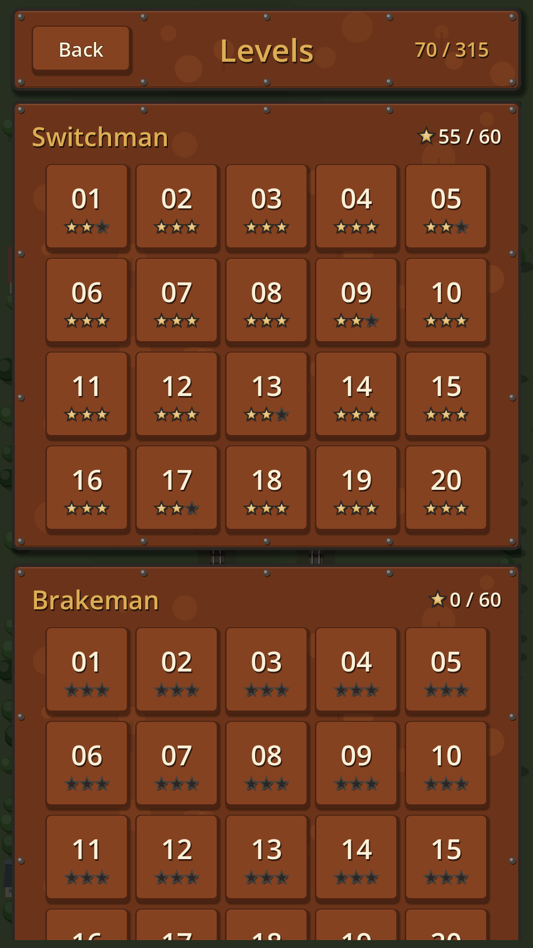 Level select with stars earned